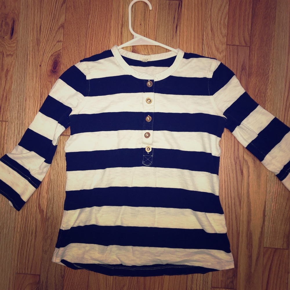 J CREW button up navy and white blouse. Size XS